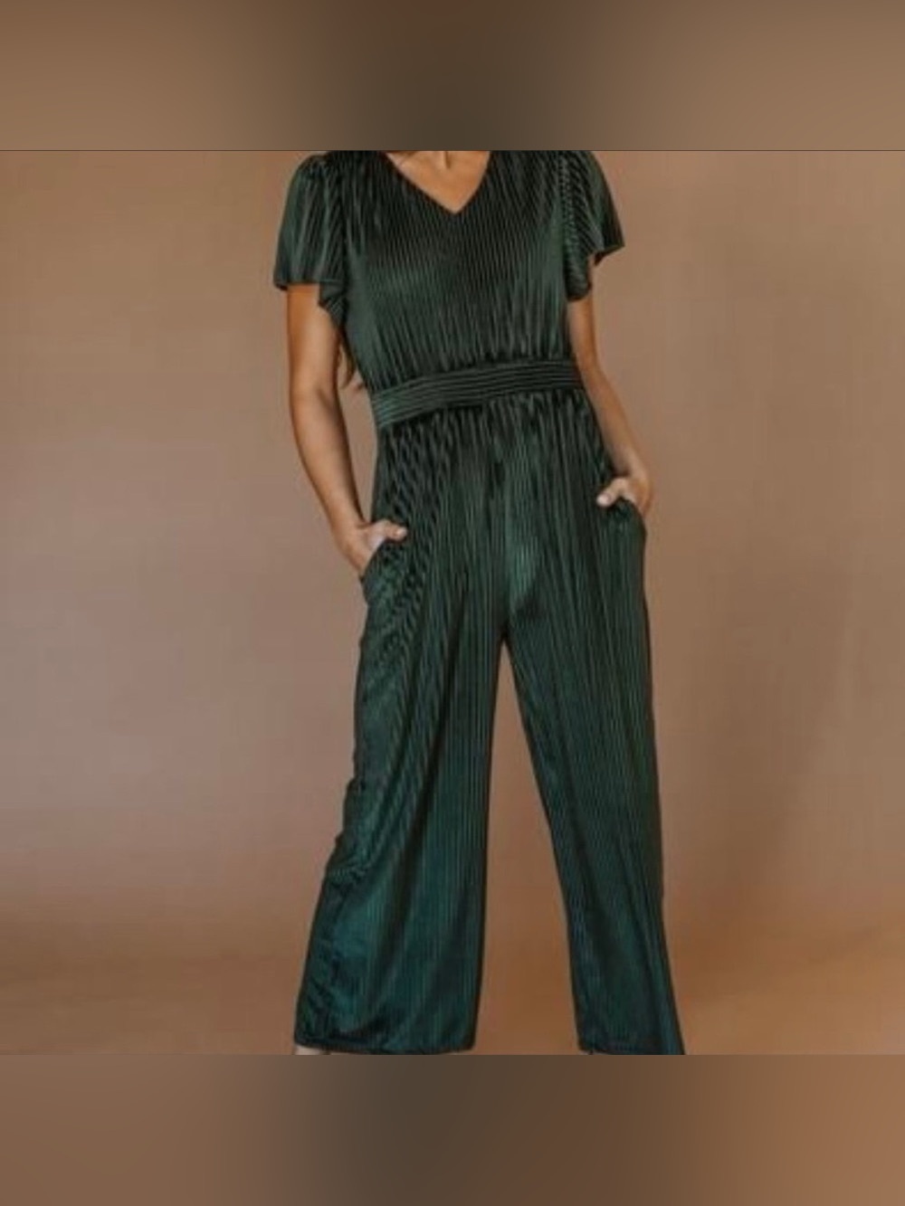 Ivy City Co. Green‎ velvet wide leg jumpsuit size xs